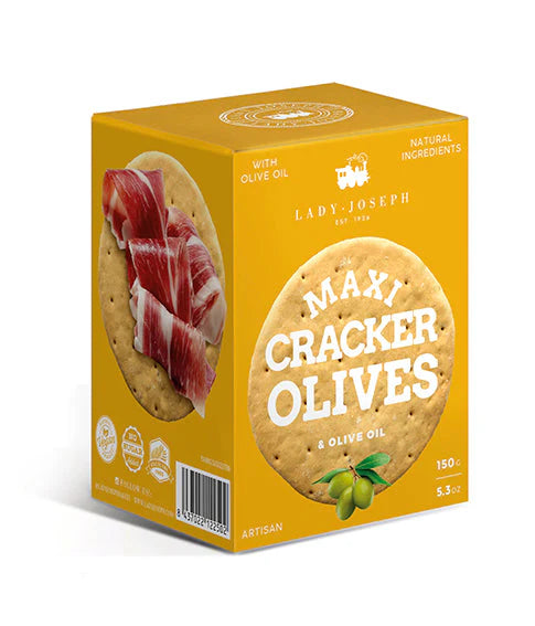 Lady Joseph Maxi Crackers in Basil, Olive and Tomato flavours available at Urban Fare Toronto.