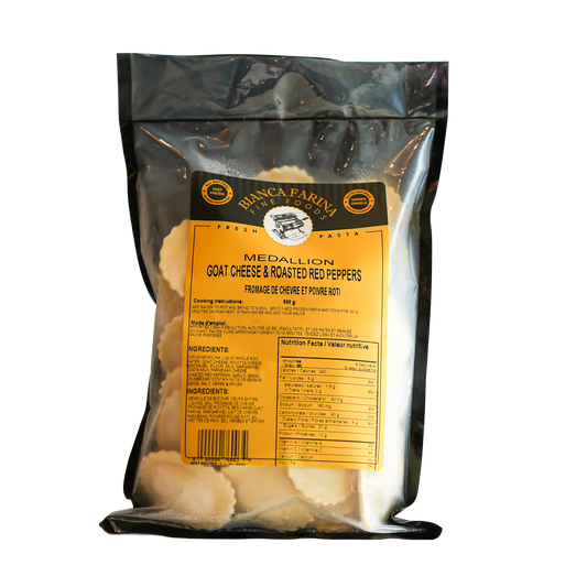 Bianca Farina Fine Foods | Goat Cheese & Roasted Pepper Medallion Pasta