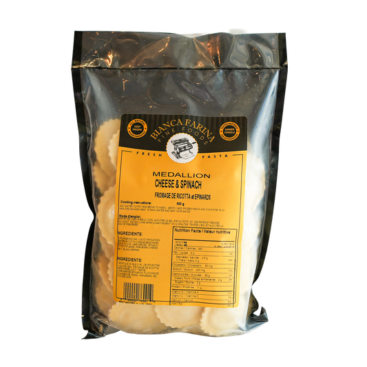 Bianca Farina Fine Foods | Cheese & Spinach Medallion Pasta