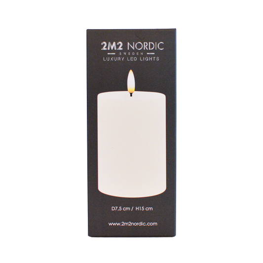 2M2 Nordic Ivory LED Pillar Candle 7.5cm x 15cm