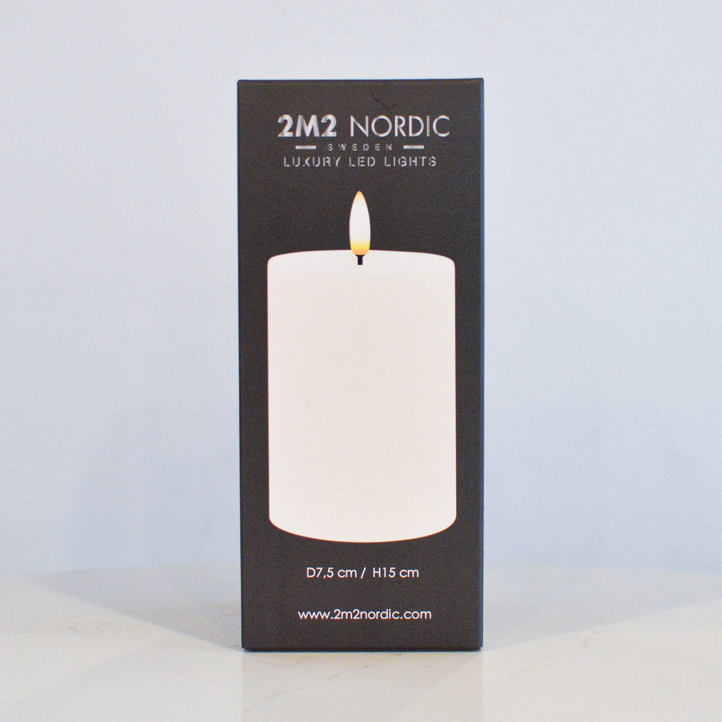 2M2 Nordic Ivory LED Pillar Candle 7.5cm x 15cm