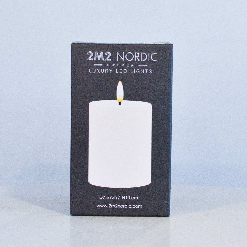 2M2 Nordic Ivory LED Pillar Candle 7.5cm x 10cm